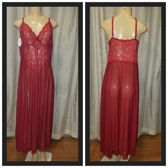 Lingerie Sleepwear burgundy lace and mesh nwt size 18W - Picture 7 of 14
